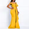 Vestido amarillo largo para mujeres fuera del hombro Cuentas de sirena sexy Flaco Prom Longitud del piso Cena de noche Fiesta de bodas Vestidos maxi 210238k