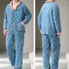 Men's Sleepwear Winter Thickened Pajamas For Men Coral Fleece Sets Warm Long Sleeve Trousers Jacquard Cardigan Nightwear Homewear