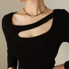 Collier ras du cou en corde de tissu noir avec perles en acier inoxydable, accessoire de mode Lolita pour femmes, tendance Cool, colliers de Couple, vente en gros