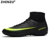 Dress Shoes ZHENZU Men Black Turf Soccer Shoes Kids Cleats Football Shoes Training Football Boots High Ankle Sport Sneakers Size 35-45 231016