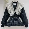 Damen-Trenchmäntel, Winterjacke, süßer koreanischer Schatz, Strass-Spitze, Puppenkragen, Schrumpftaille, warmer Daunen-Baumwollmantel, schwarzer Parka für Damen