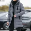 Parkas masculinas para baixo 2023 inverno jaquetas quentes com capuz casual longo mais grosso masculino outwear casacos fino ajuste 231017