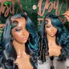 Blue Highlight Body Wave Wig 180% transparent spets främre mänskliga hår peruker före plockad vågig svart/grå/gul syntetisk cosplay peruk för kvinnor