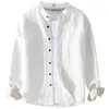 Herren-Freizeithemden 9896 Hochwertiges Herren-Baumwoll-Leinen-Hemd, einfache einfarbige Stehkragen-Langarm-Basic-Bluse, gesund, gemütlich, täglich