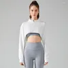 Camicie attive Donna Yoga Crop Top T-shirt sportive Abbigliamento da palestra Giacca fitness da allenamento con maniche lunghe con cerniera intera ampia