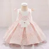 New Girls' Dress with Flying Sleeves Rose Bow Princess Dress Baby Girls' First Year Dress