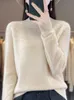 Women's Sweaters Merino Wool Cashmere Women Knitted Sweater Mockneck Long Sleeve Pullover Spring Autumn Hollow Out Clothing Jumper Top