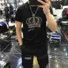 Herr t-shirts Crown Diamond Fashion Heavy Print T-shirt för män 2022 Camisetas Hombre Social Tshirt High Quality T Shirt RHI225E