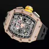 Tactical Pilot Watch Mechanical Automatic RM Wrist Watch RM11-03 Original Diamond Set Chain Chronograph 18K Rose Gold Diamond Set Kjaz