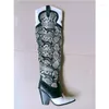 Stövlar 2023 Knee High Western Cowboy for Women Long Winter Point Toe Cowgirl Wedges Motorcykel Snake Boot