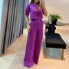 Women's Two Piece Pants Summer Sets For Women Fashion Solid Color Casual Wide-leg Short Sleeves Blouses Suits Elegant Commuting Office