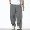 Pantalons pour hommes Style japonais Summer Section mince Stripes Harem Hommes Coton Mode Disque Boucle Linge respirant Plus Taille 5XL