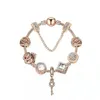 18 19 20 CM Charm Magic Beads Rose Gold Strands Pulsera de cuentas de múltiples hilos 925 Cadena de serpiente plateada Colgante de llave como un bricolaje jew285q