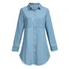 Camicette da donna Camicia vintage in denim da donna Abito casual a maniche lunghe da donna Top camicetta Femme Mini Blue Jean