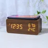 Desk Table Clocks Desk Digital Clock Wooden Alarm Clock Wireless Charging Clock for Table Bedroom Desk LED Display Thermometer Humidity Clock 231017