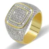 2020 Hiphop CZ anneaux pour hommes plein diamant carré Hip Hop bague plaqué or bijoux 246I