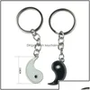 Keychains Lanyards Keychains Fashion Accessories Vintage Chinese Elements Of Yin Yang Taiji Bagua Couple Keychain For Keys Car Key R Dhrpt