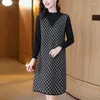 Casual Dresses Plus Size Jacquard Elegant tröja klänning Kvinnor Designer Autumn Winter Midi Frocks 2023 Långärmning Slim Sticke Jumper