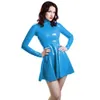 Shiny Pvc Leather Turtleneck Dress Long Sleeve A-line Pleated Dress Sexy Back Zipper Faux Leather Vinyl Club Mini DressAnime Costumes