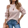 Damestruien Trui 2023 Herfst Effen Kleur Off-Shoulder Halter Hals Ballonmouwen Gebreid Voor Dames