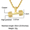 Ожерелья с подвесками в стиле хип-хоп Iced Out Bling Rhinestone Rhinestone Chain Chain Штанга Тренажерный зал Фитнес Гантели Золотой цвет Ручные подвески Ожерелья Fo204f