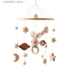 Mobiler# Baby Wood Bed Bell Cartoon Rabbit Mobile Hanging Rattles Toy Hanger Crib Mobil Bell Well Wood Toy Holder ARM BRACKET KID GENTER Q231017