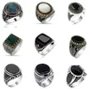 30 стилей, винтажное турецкое кольцо-печатка ручной работы для мужчин и женщин, цвет древнего серебра, черный оникс, кольца в стиле панк, религиозные украшения3058
