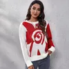Women's Sweaters Chic Print Patchwork Knitted O-Neck Sweater Autumn Winter Loose Drop Shoulder Long Sleeve Casual All-Match Pullovers