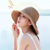 Berets simples mulheres chapéus de palha verão sol para senhora dobrável arco praia adultos feminino protetor solar boné