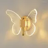 Lâmpadas de parede borboleta lâmpada luz luxo dourado criativo nórdico el cabeceira quarto tv led tricolor decoração luces