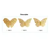 ウォールステッカー12pcsset Hollow 3d butterfly for wedding decoration livingroom window home Decor Gold Silver Butterfliesデカール231017