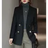 Women's Jackets Temperament Commuting J-Showcasing Style Double Breasted Wool Coat Black Business Suit