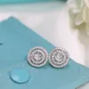 Luxury Famous Charm Tiff Brand Designer S925 Sterling Silver Two Layers Full Crystal Round Charm Stud for Women Fashion Wedding JE289A