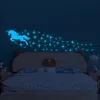 Adesivos de parede luminoso unicórnio azul crianças quartos decoração de casa teto decalques fluorescentes estrelas brilham no escuro 231017