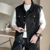 Coletes masculinos à moda legal masculino denim colete solto ajuste com capuz rua hoodie retro colete sem mangas jeans jaqueta para homens 231017