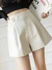 Women's Shorts Casual High Waist PU Women Slim Solid Color Loose Chicly Short Woman Apricot Coffee Black Split Female