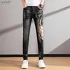 Herenjeans Korea-versie Heren lichte luxe jeans Krassen Slanke stretchjeans Hoge kwaliteit Dragon Borduurjeans Stijlvolle sexy jeans; L231017