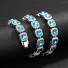 Kettingen Hip Hop Luxe Meer Blauw Zirconia Steentjes Baguette Tennisketting Choker Ketting Zilver Kleur Vierkant Cubaanse Link Sieraden Dames