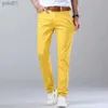 Mäns jeans klassisk stil mäns jeans mode affärer casual byxor rak smal denim stretch byxor blå röd gul varumärke pantsl231017
