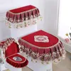 Toilet Seat Covers Toilet Seat Cover 3pcs Red Toilet Cover Decorative Toilet Tank Cover el Bathroom Lace Toilet Case Cover Blue 231013