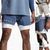 Мужские шорты для бега, летние спортивные шорты для фитнеса, 2-в-1, двойные, для тренировок в тренажерном зале, для бега, быстросохнущие, дышащие, эластичные