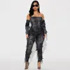 Designer Sexy trägerlose Overalls Frauen Tie Dye Quasten Bodycon Strampler Langarm rückenfreie Overalls Skinny Bodys Bulk Großhandel Kleidung 10216