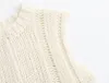 Damenpullover verwelkt Französisch Vintage Beige Farbe gestrickt Jacquard Tank Pullover Mode elegante Frauen Tops