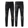 Mens jeans mode långa mager smala jeans berömda varumärke Hip Hop Designer Jeans denim Pant Estruerad Ripped Biker Jean Black Blue Letter Printed Pants Size S-XL