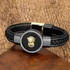 Strand Zlxgirl Mode Hommes Rétro Cuir Léopard Animal BraceletBangle Rond Pierre Classique En Acier Inoxydable Cadeau Pour Hommes Couple