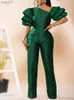 Kobiety Jumpsuits Rompers Kobiety Jumpsuits błyszczące szaszek kołnierzyki puff rękawy wysoki talia One Piece Slim Elegant Office Lets Fashion Party Elegant Newl231017