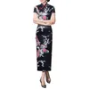 Vêtements ethniques Femmes Robe Chinois National Style Floral Print Stand Collier Manches courtes High Side Split Noeud Boutons Cheongsam Satin