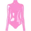 Erotiska sexiga kvinnor mantel Jumpsuit Glossy PVC Leather Female Long Sleeve Bodysuit Back dragkedja Faux LaTex Catsuit Night Club S-7xlanime Costumes