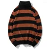 Suéteres para hombres 2023 Suéter de marca Suéter de cuello alto Raya Abrigo juvenil para hombre Manga larga Color sólido