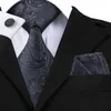 Corbatas de cuello Hi-Tie Business Corbata de cachemira negra para hombres Caja de clip de corbata de seda para hombres Regalo para hombres Corbata de lujo Conjunto de gemelos y pañuelo Vestido formal 231013